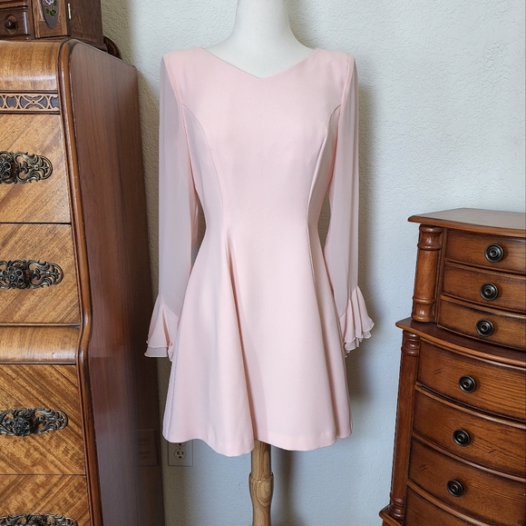 1210789 Pink Ruffle Sleeve Knitted Dress